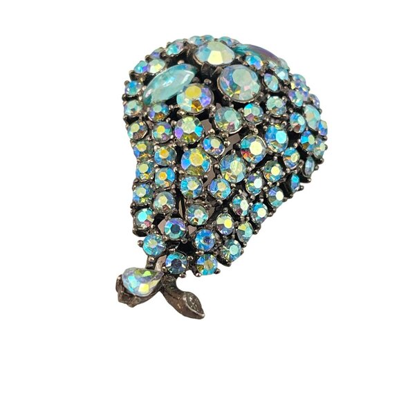 Vintage Signed ART Pear Fruit AB Aurora Borealis Blue Rhinestone Brooch - Picture 7 of 7